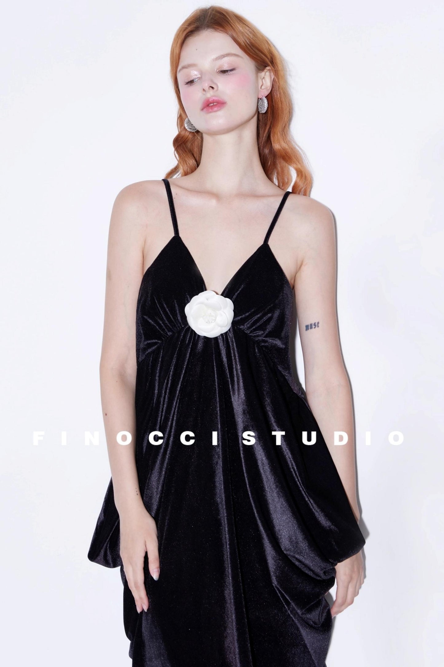 Custom Camellia Silk Velvet Slip Dress