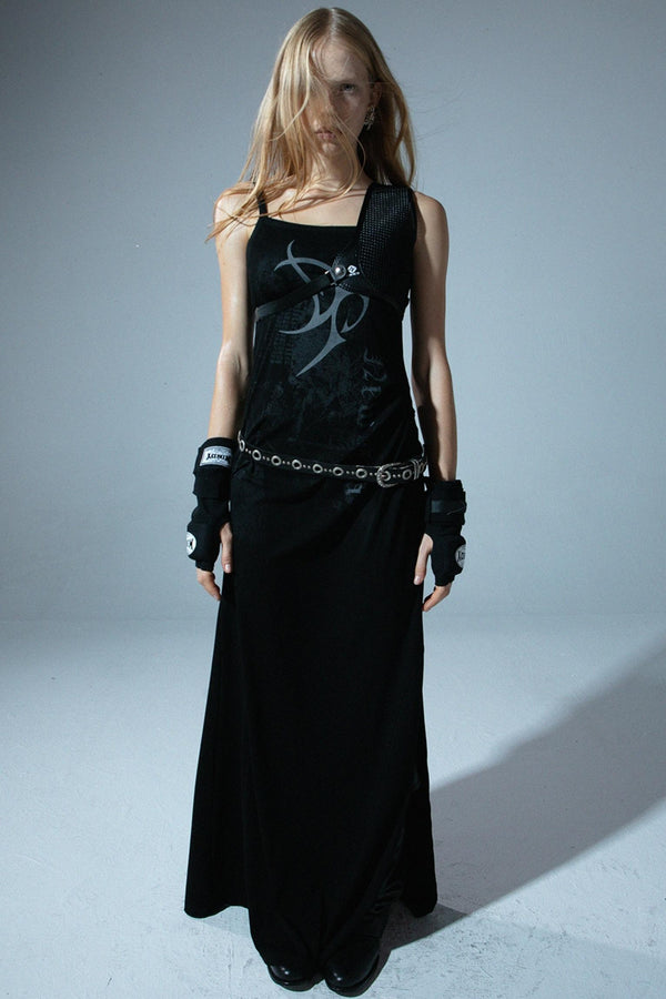 Square Neck Print Slit Maxi Dress