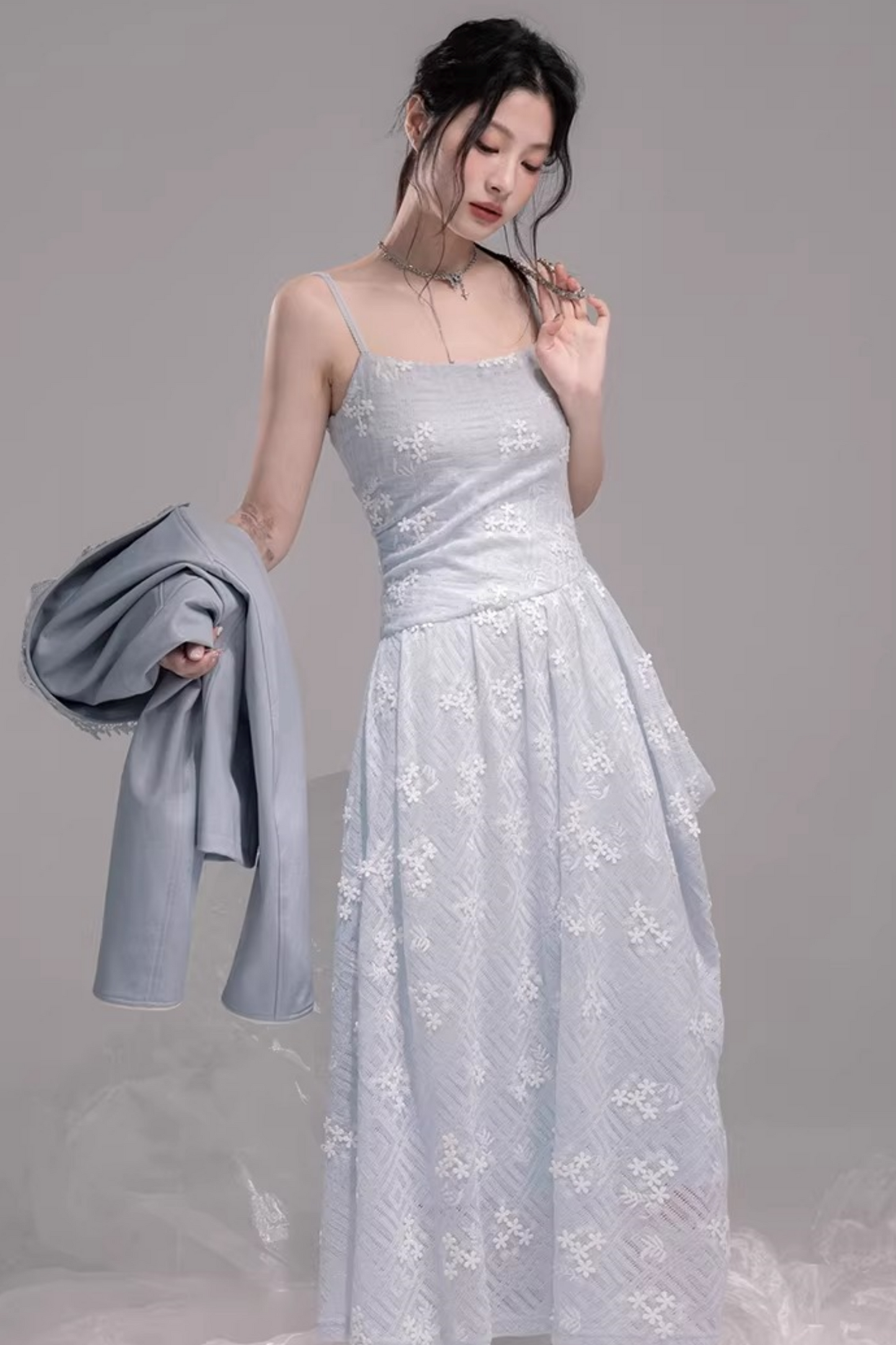 Embroidered Ice Lake Blue Dress