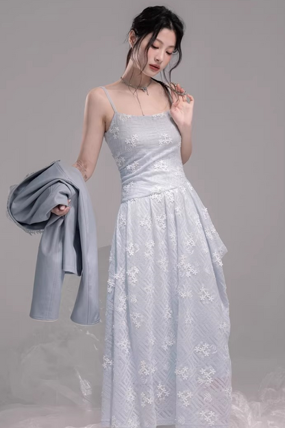 Embroidered Ice Lake Blue Dress
