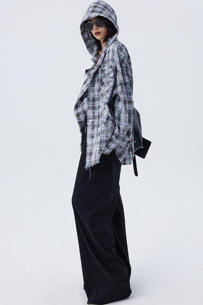 Contrast Check Pattern Wide Pants