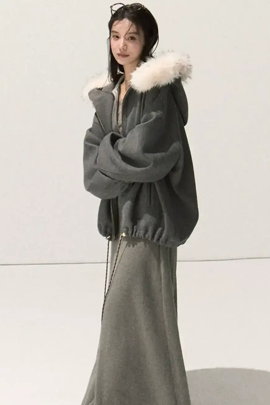 Plush Smoke Shirt Collar Dress Set-Up