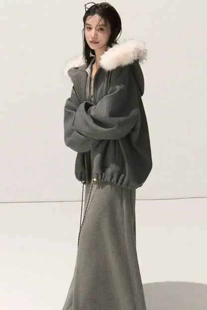 Plush Smoke Shirt Collar Dress Set-Up