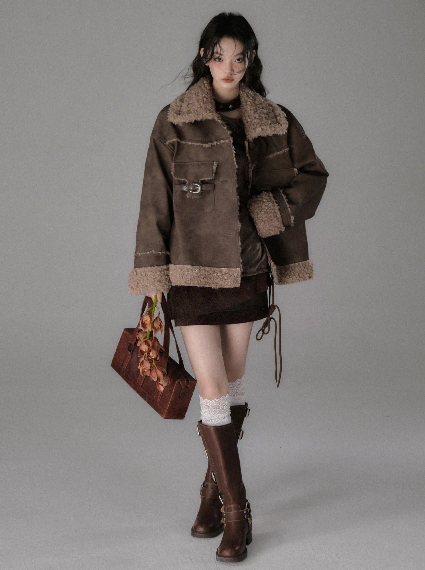 Loose Brown Plush Fur Jacket