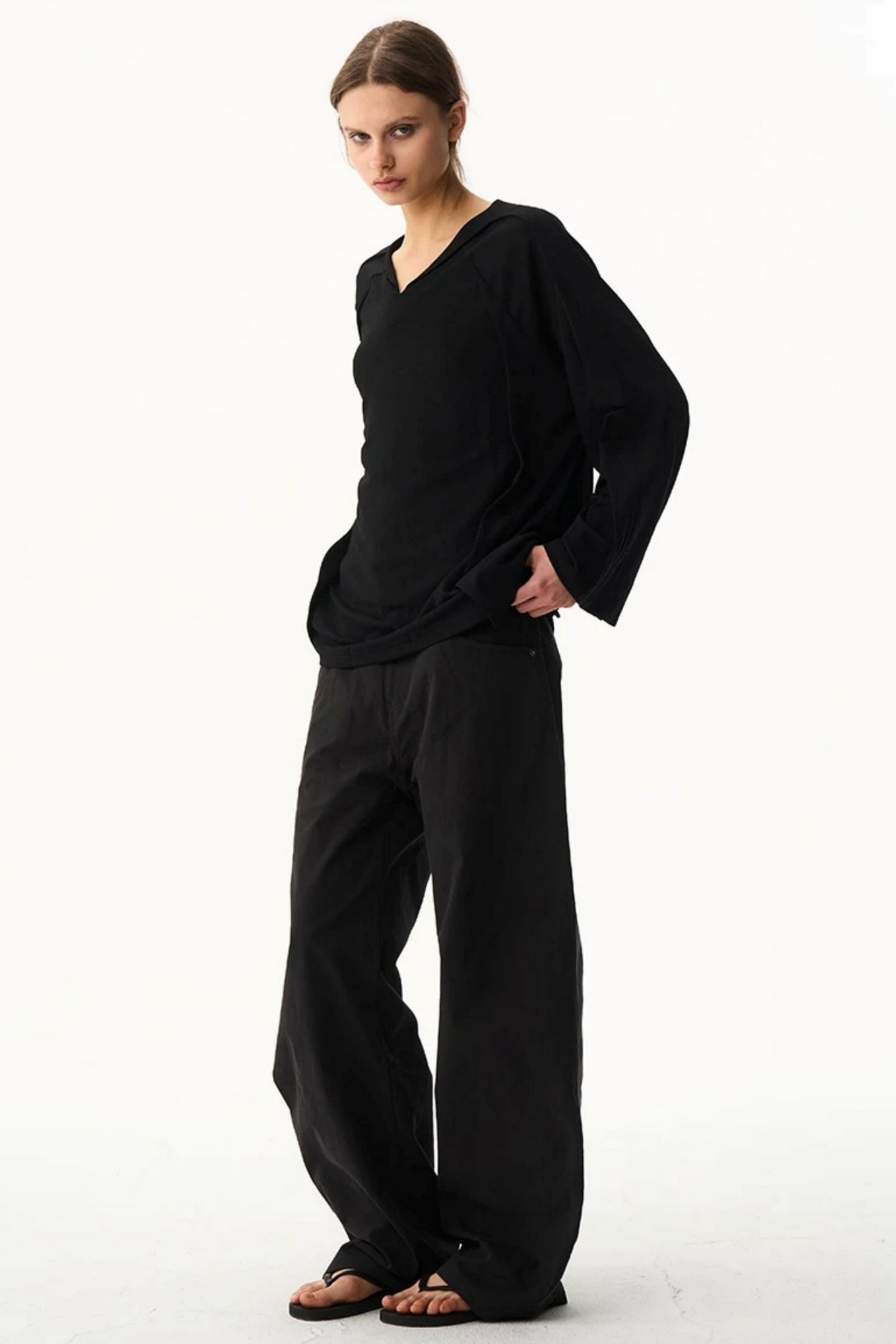 Leather Trim Straight-Leg Pants
