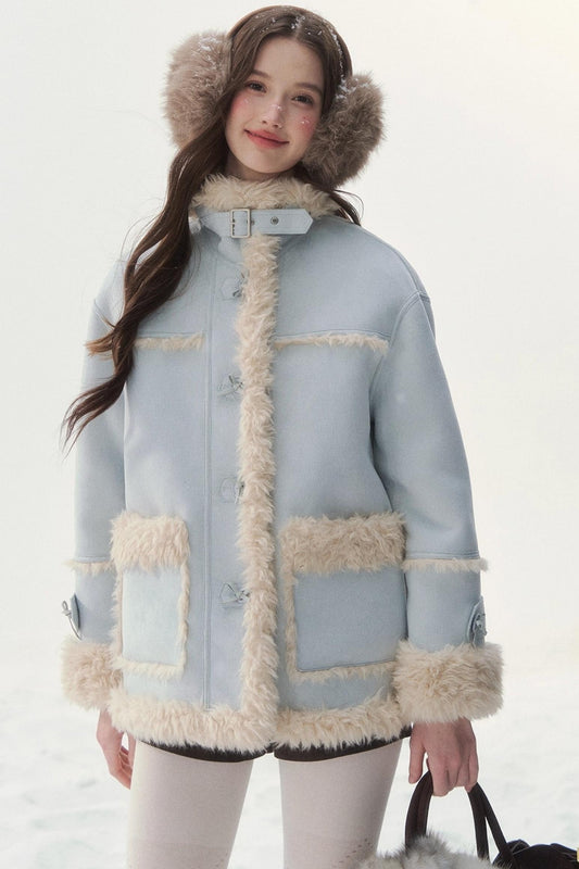 Pink and Blue Reversible Fur Coat