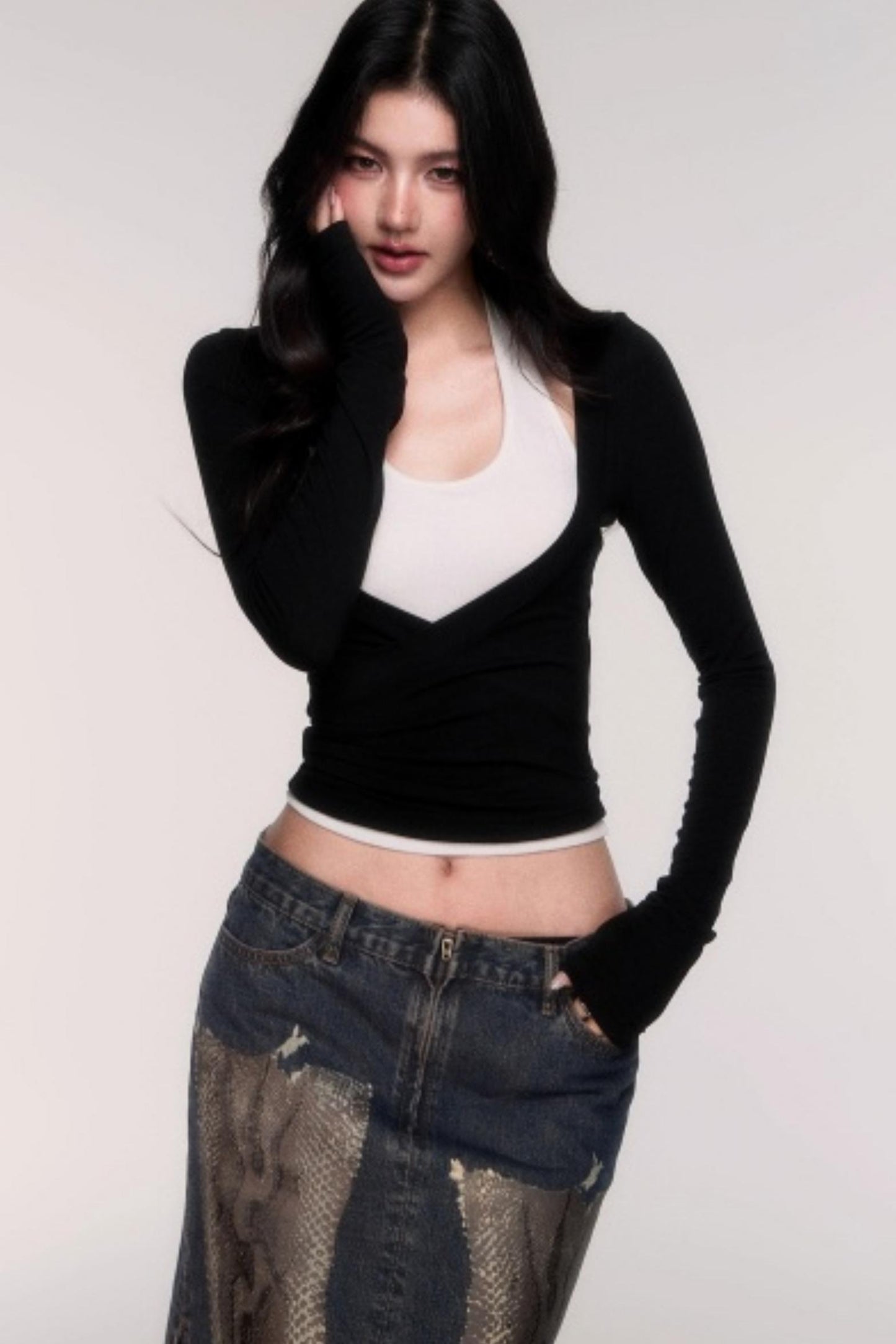 Two-Piece Halterneck Long Sleeve Top