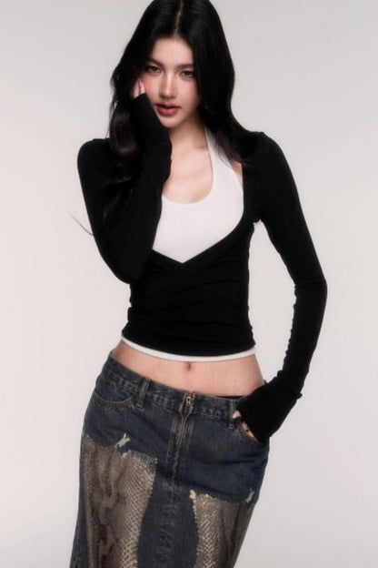 Two-Piece Halterneck Long Sleeve Top