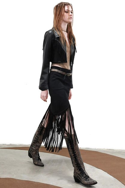 Snipe Fringe Midi Skirt