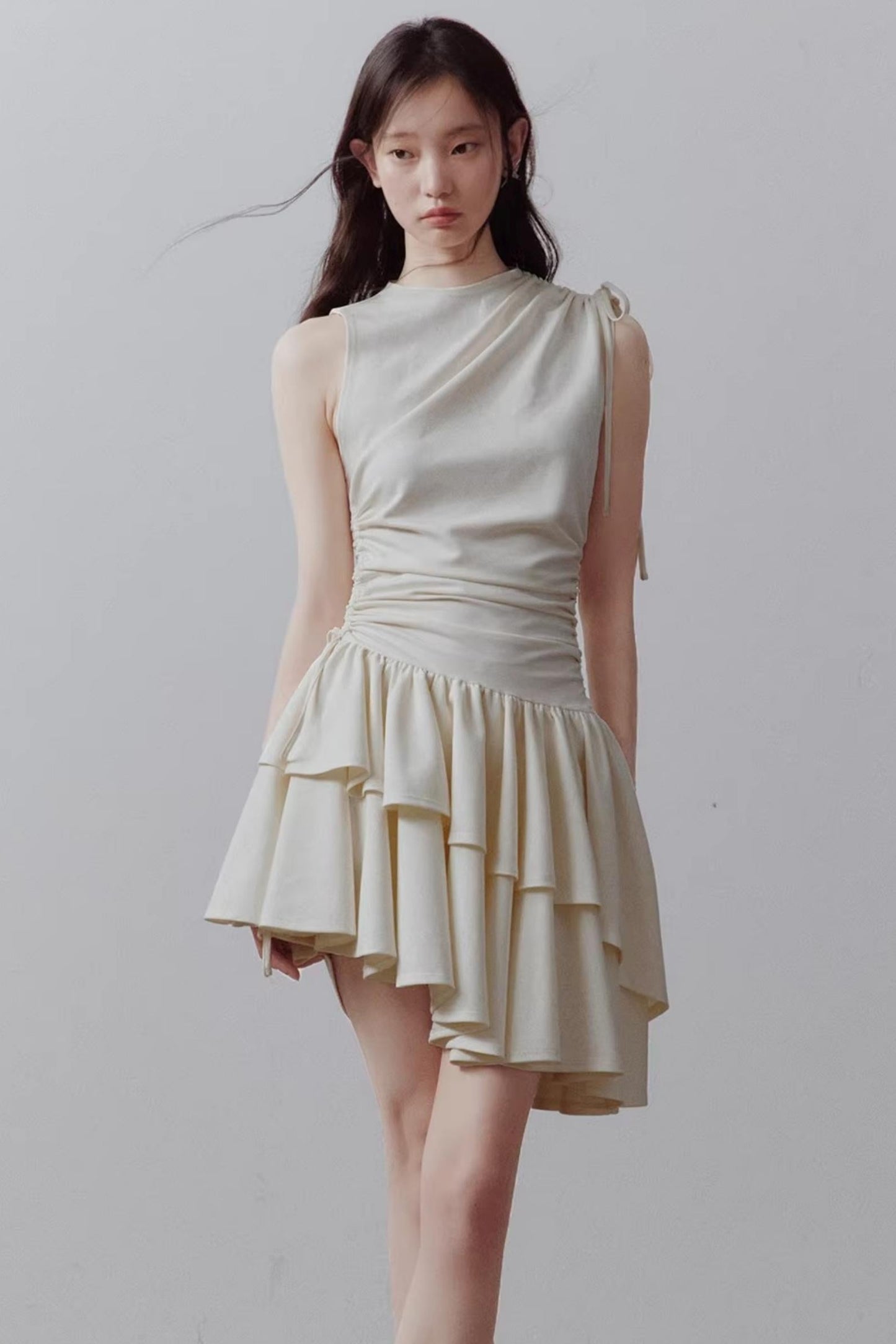 Cloud White Asymmetrical Knitted Dress