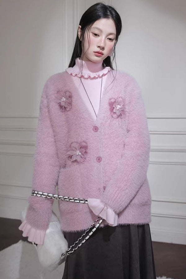 Human Pink Feather Cardigan