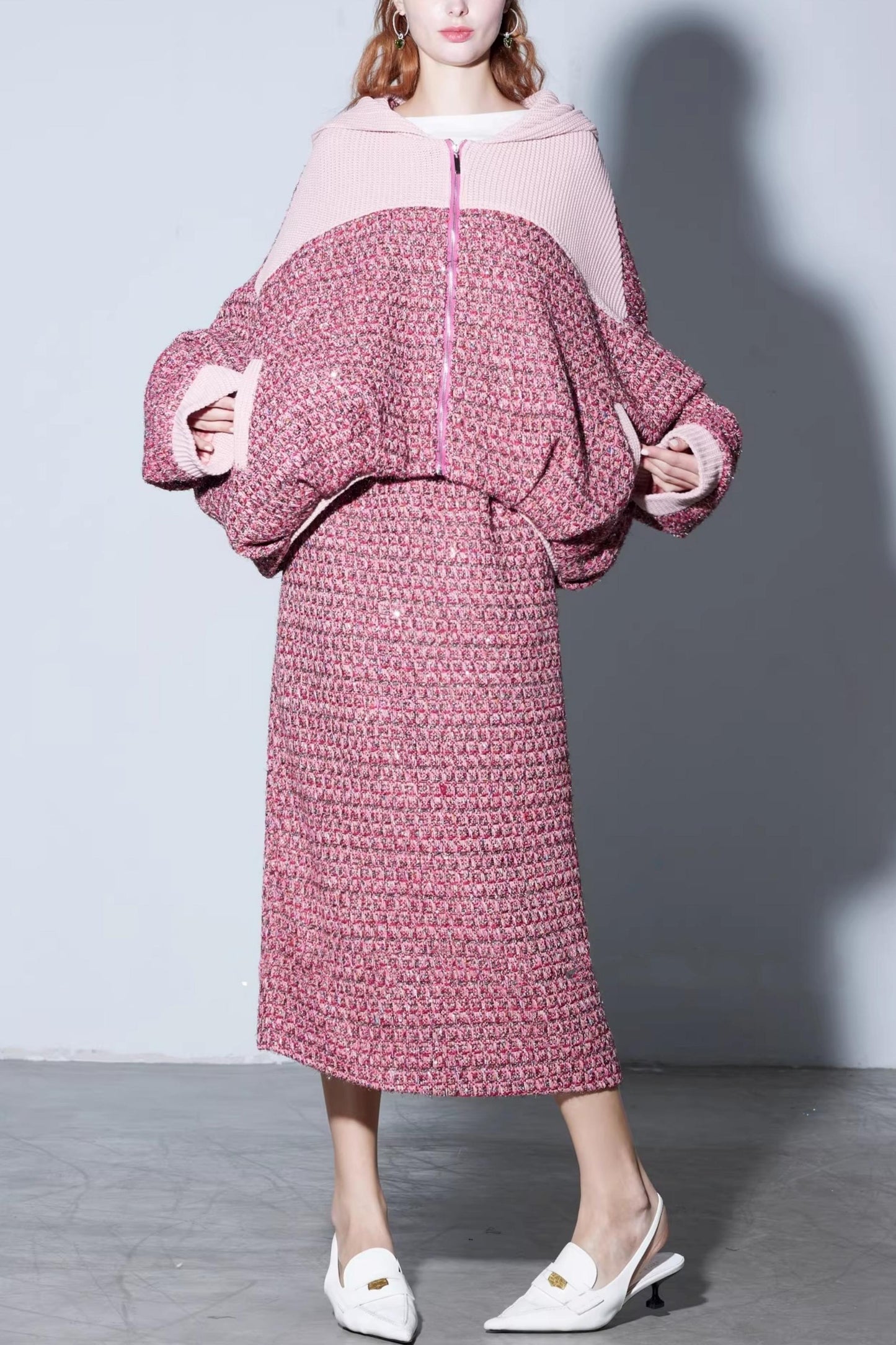 Dekonstruiertes Tweed-Strickjacken-Set