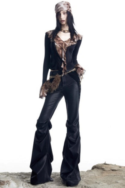 Lyocell Ruffled V-neck Pullover Top