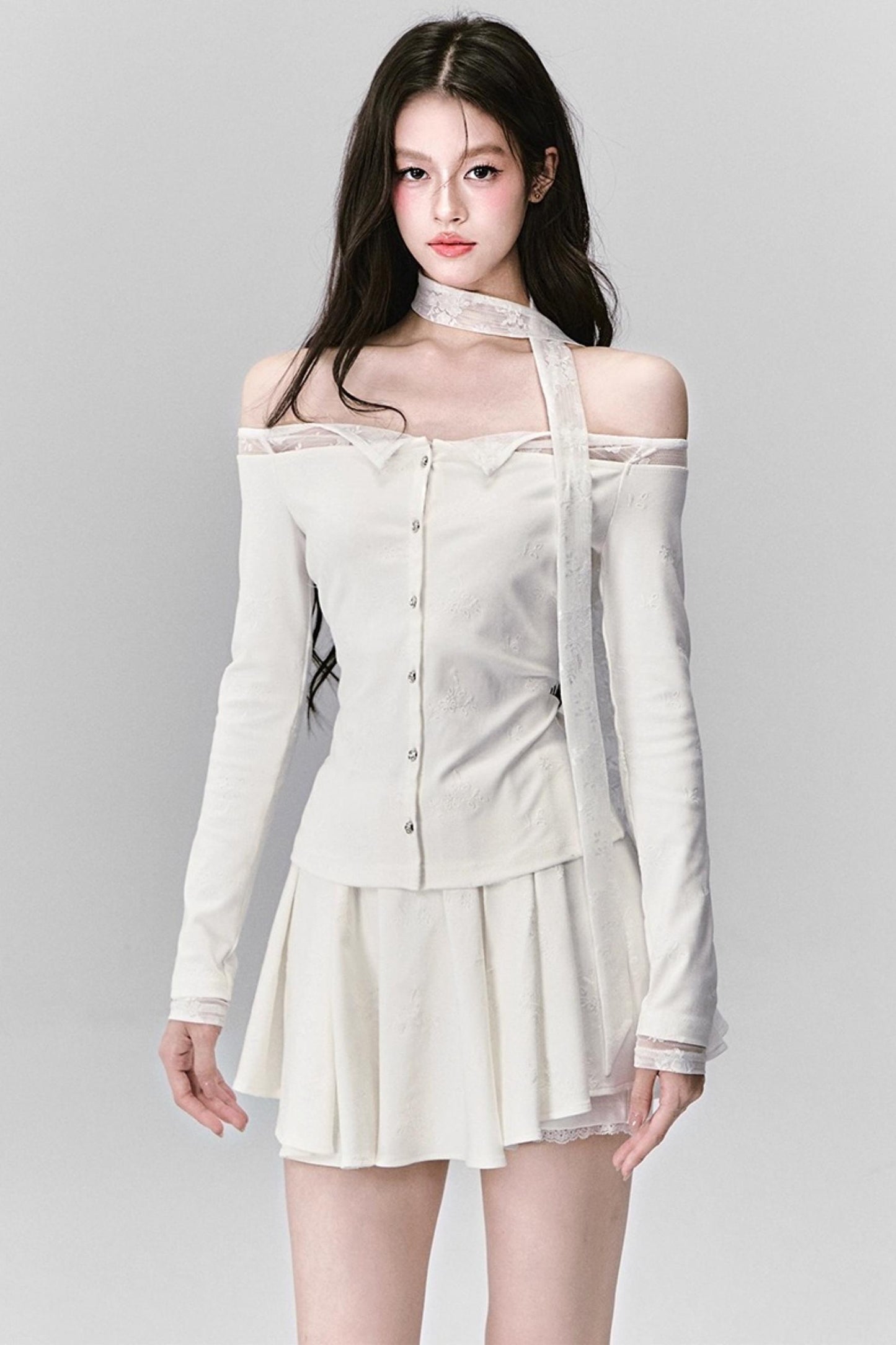 White Moonlight Lace Embroidered Top Skirt Set-Up