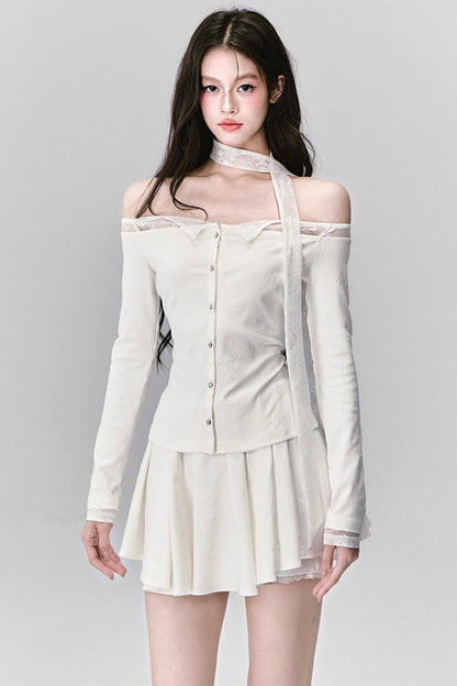 White Moonlight Lace Embroidered Top Skirt Set-Up