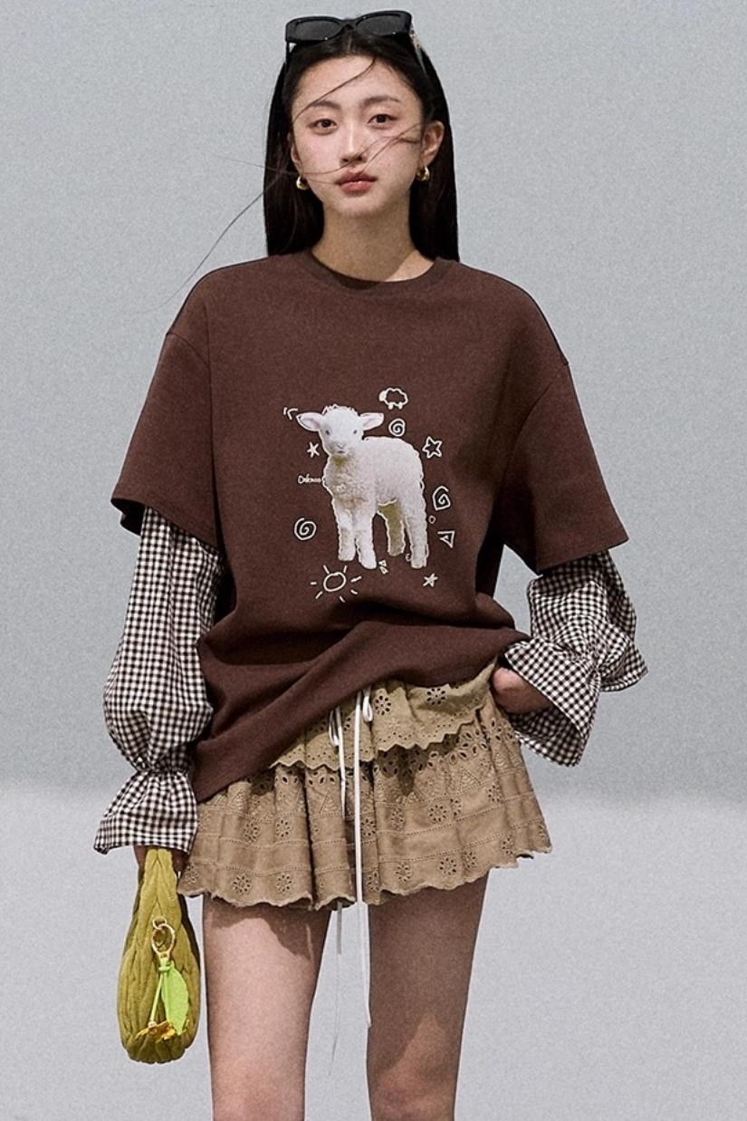 Patchwork Plaid Sweatshirt Versatile Top