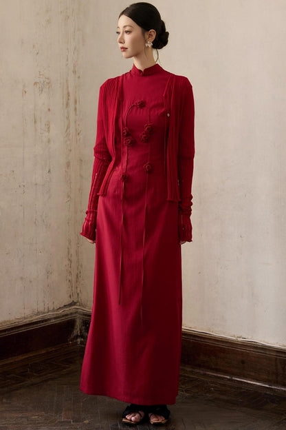 Red Flower Cheongsam Dress