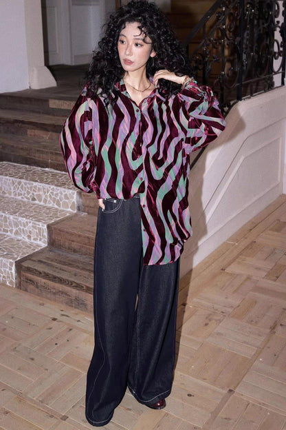 Retro Slim Shadow Velvet Shirt