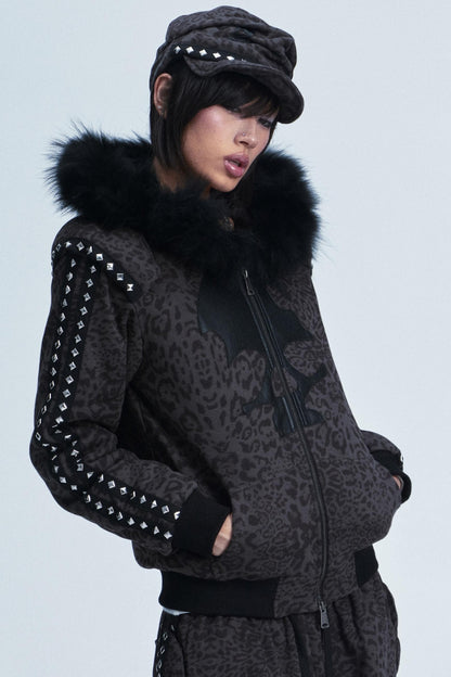 Leopard Print Hooded Jacket Set-Up