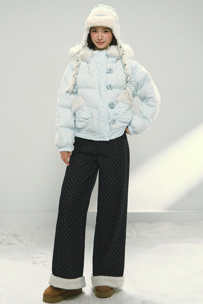 Blue Polka Dot Wide-Leg Jeans Pants