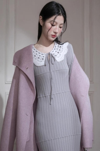 Mist Gray Lace Wool Dress