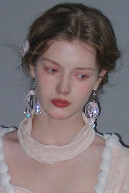 Tassel Pearl Bow Earrings