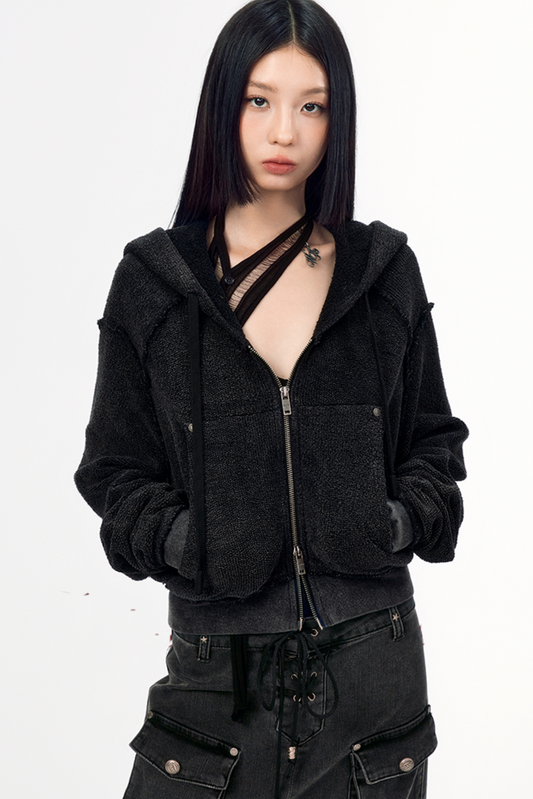 Raw Edge Hooded Jacket