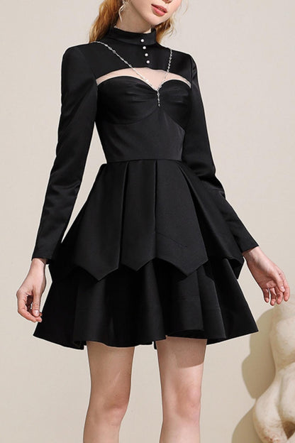 French Hollow Waist Little Black Dress