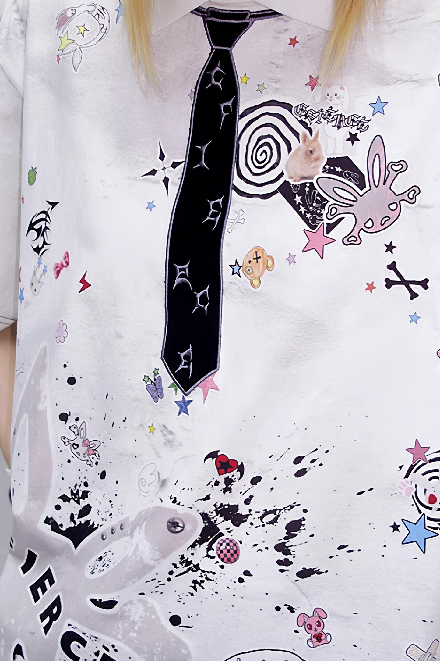 Sticker Print Embroidered Tie Polo Shirt