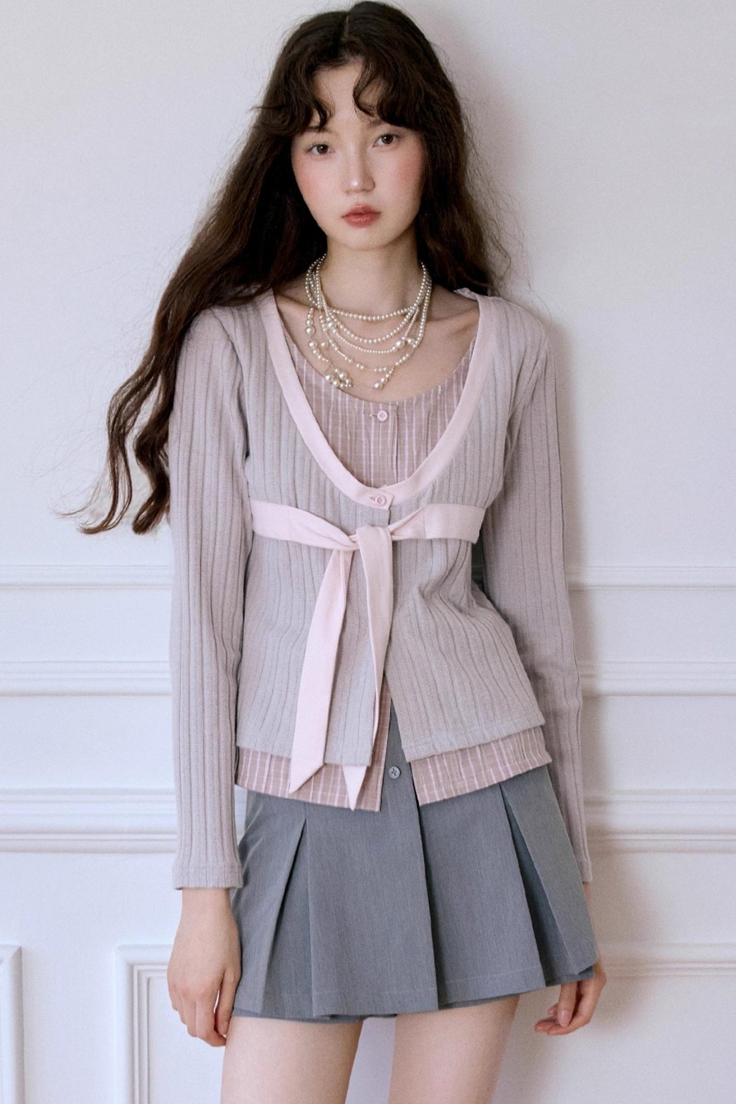 Fake Two-Piece Knitted Shirt Top