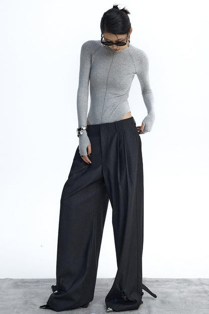 Dark Gray Pleated Suit Pants