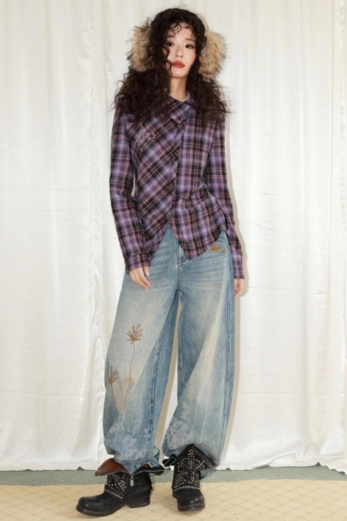 Brushed Plaid Lapel Shirt