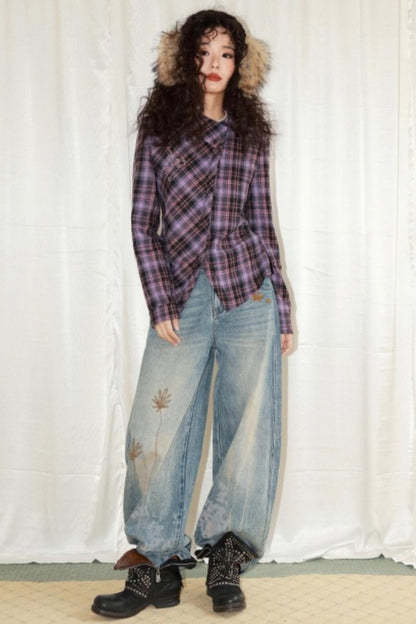 Brushed Plaid Lapel Shirt