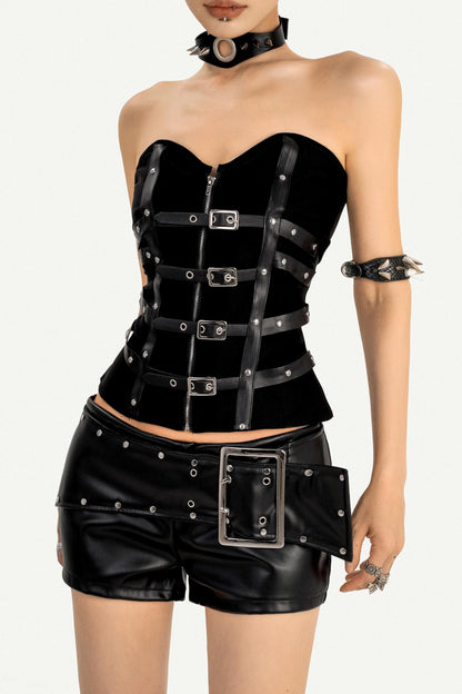 Black PU Leather Short Pants