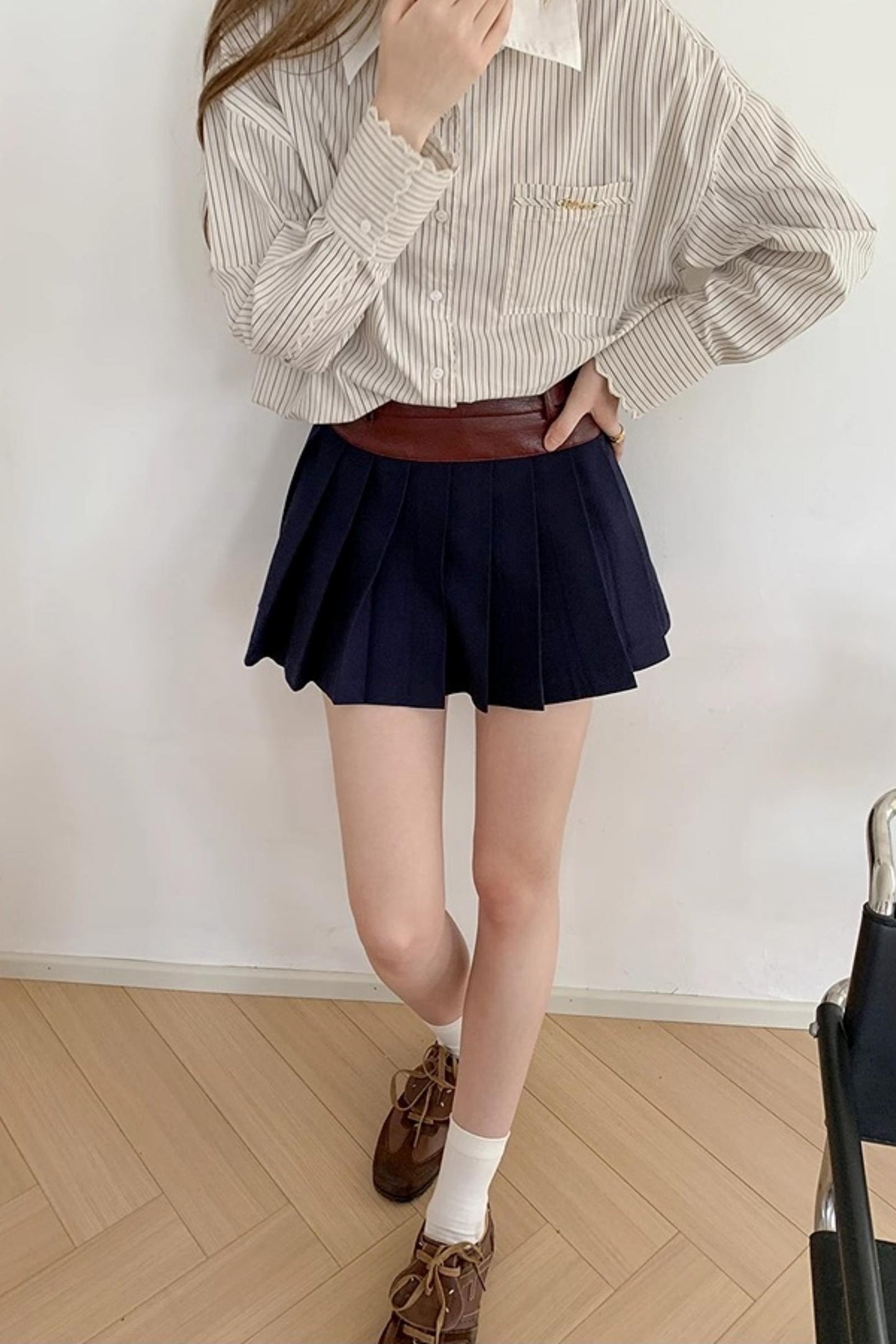 Double Waist Pleated Skirt
