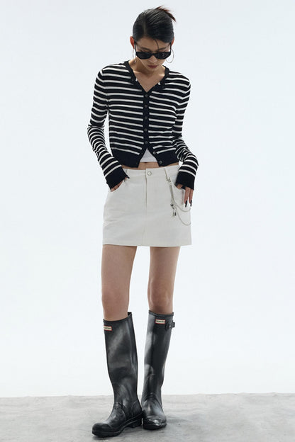 Slimming White A-Line Denim Skirt