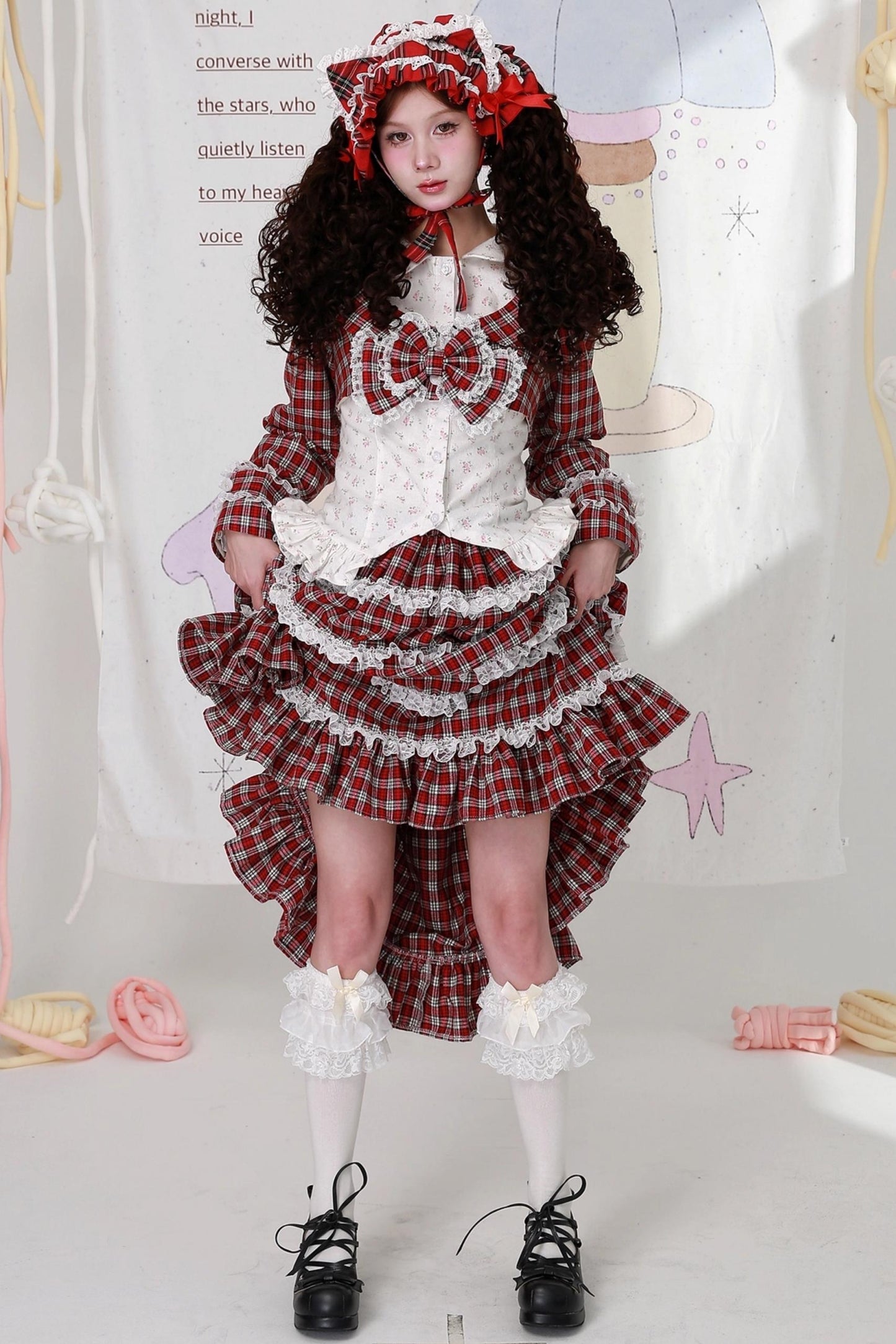 Christmas Red Checkered Bow Short Jacket