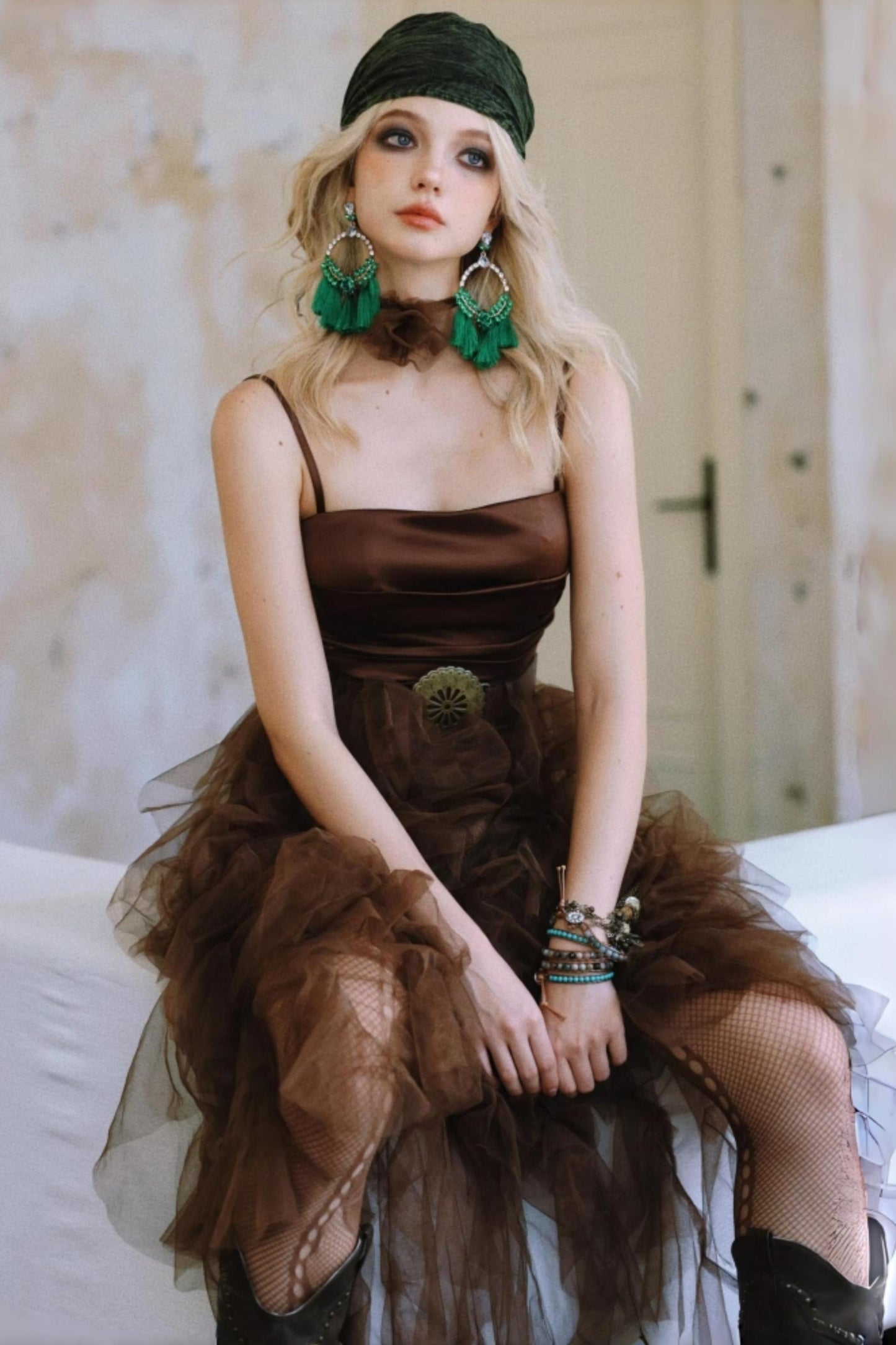 Chocolate Satin Halter Dress