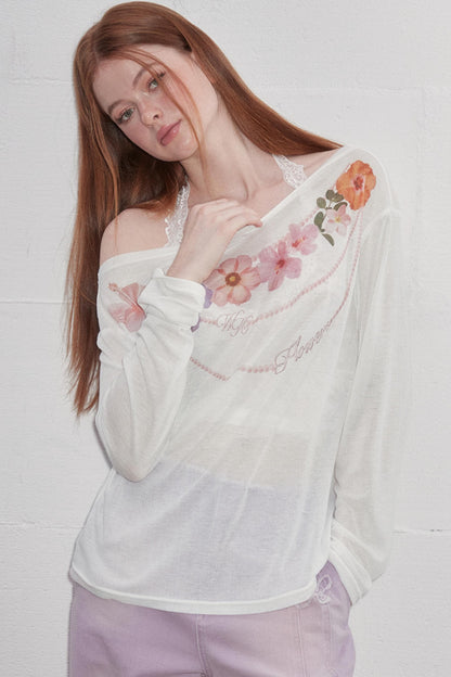 Floral Sheer Asymmetric Tee