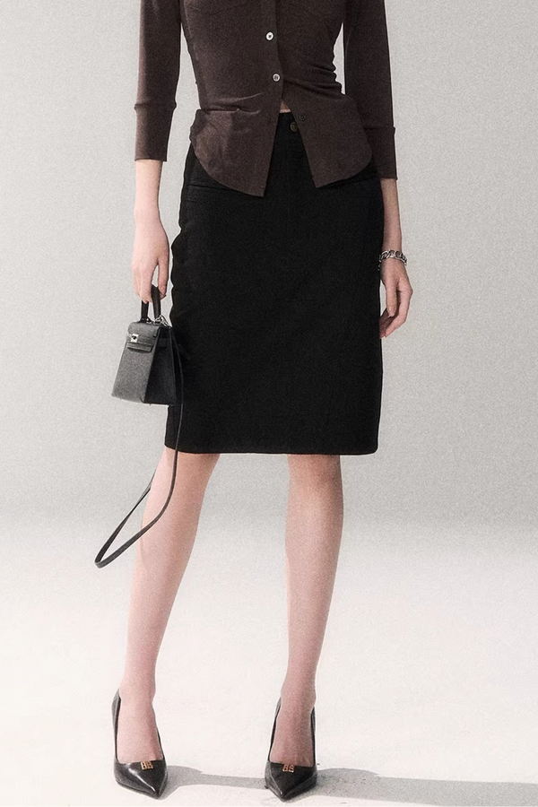 Cotton High-Waisted Midi Skirt