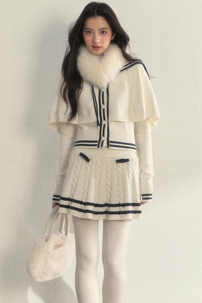 Vintage Navy Twist-Knit Cape Sweater Set-Up