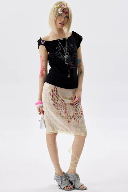 Two-Color Rhinestone Ruched Top