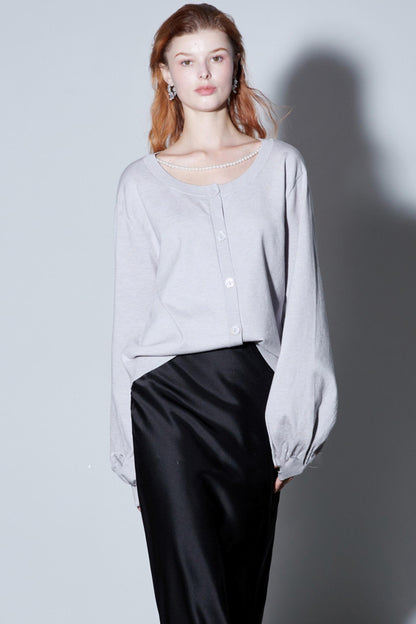 Silk Pearl Lantern Cardigan Top