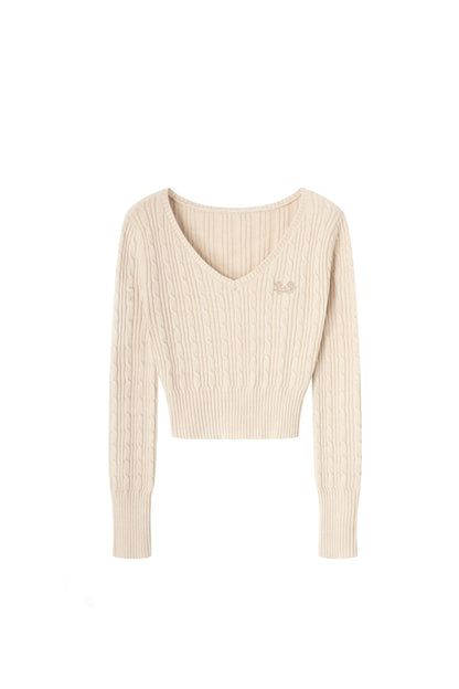 Flower V-Neck Knit Sweater