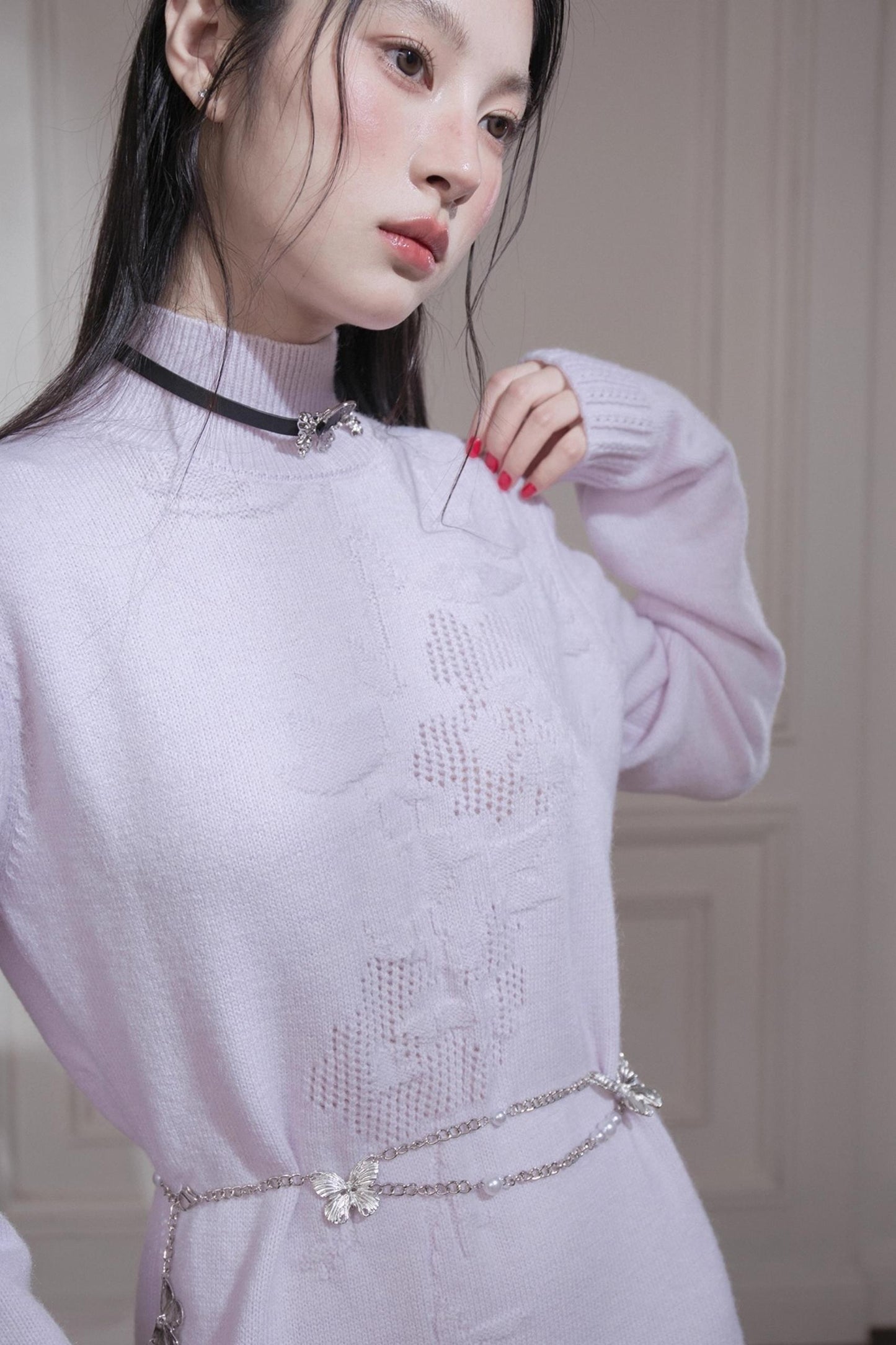 Light Purple Embossed Wool Dress