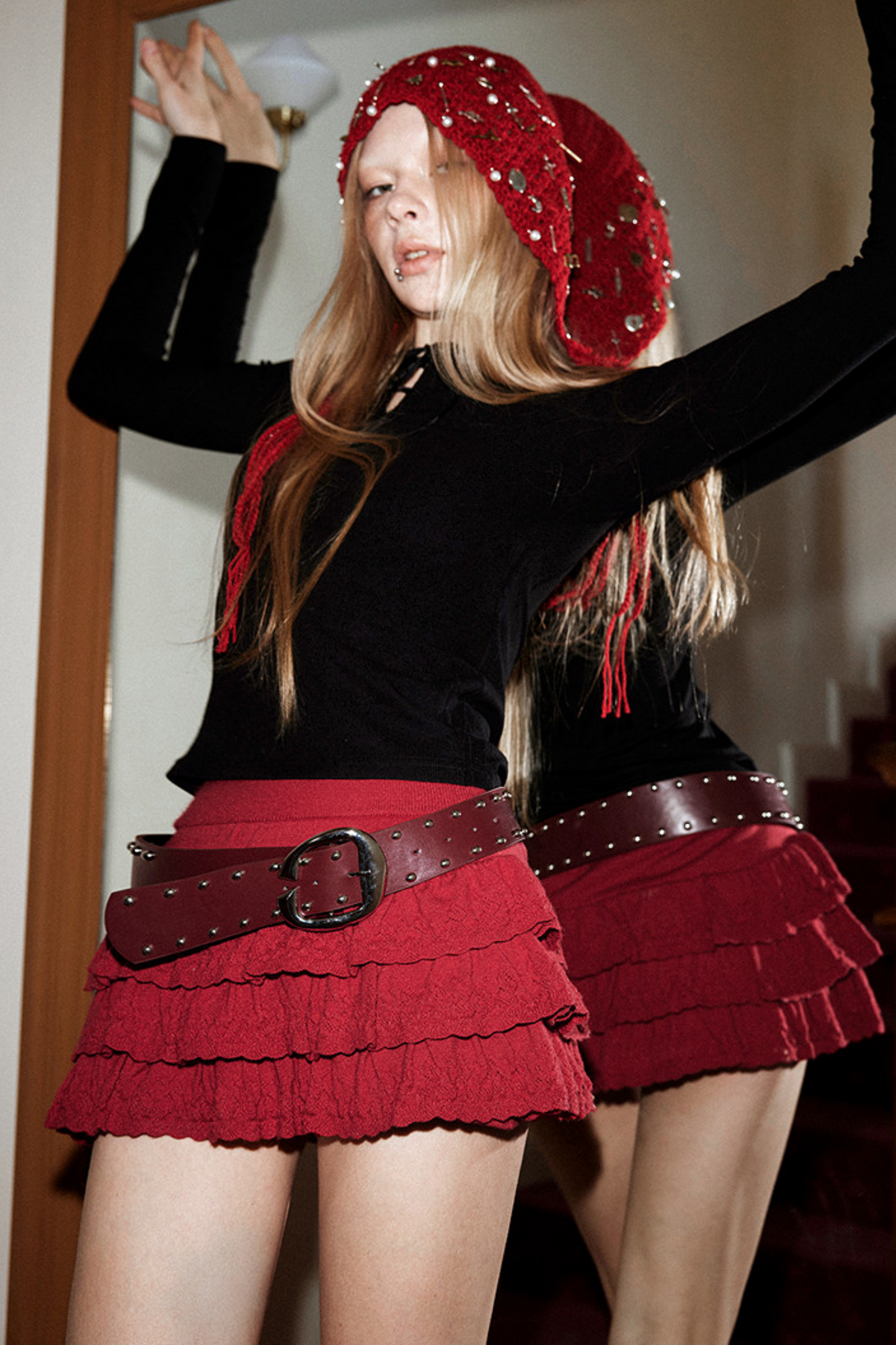 Retro Knitted Tiered Skirt