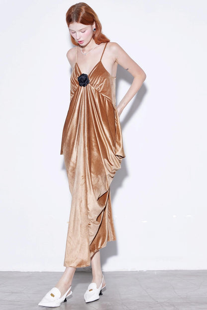 Custom Camellia Silk Velvet Slip Dress