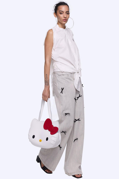 Wide-Leg Bow Tie Jeans