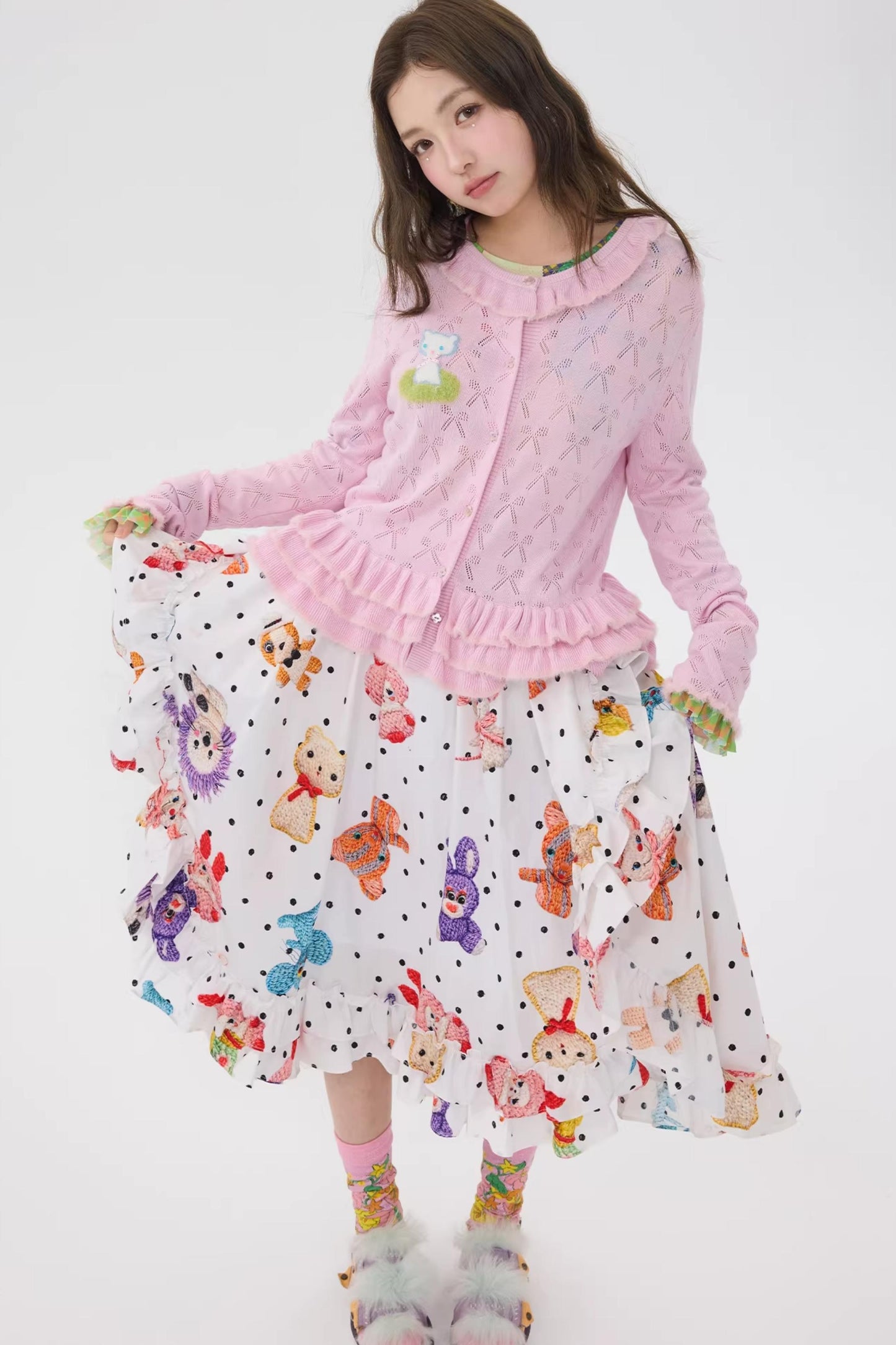 Pink Lace Cut Out Cardigan Top