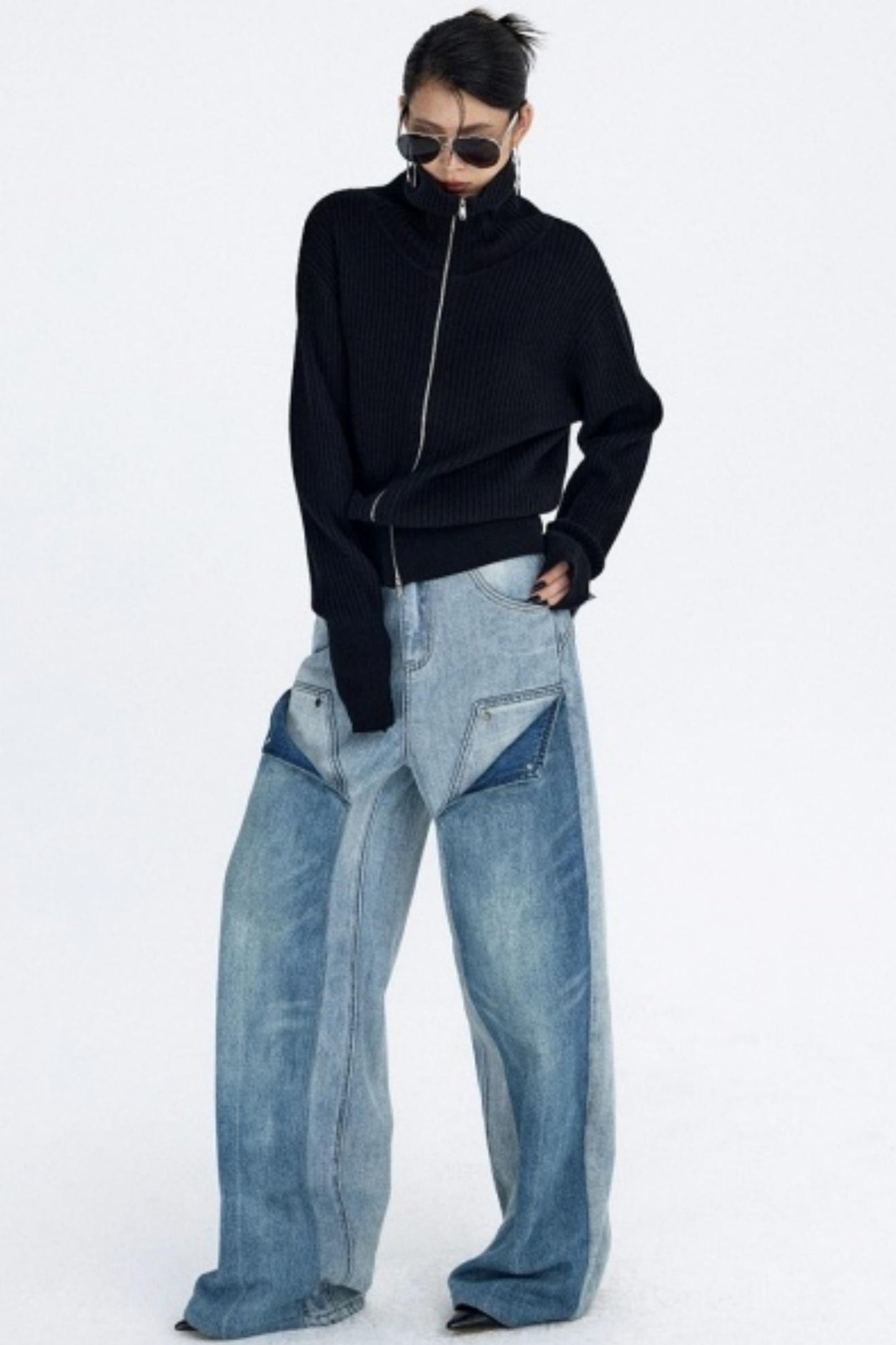 Slim Fit High-Neck Knit Cardigan